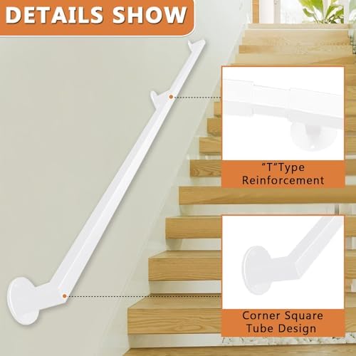 20ft Wall-Mounted Safety Rail for Indoor & Outdoor Stairs - Support for Elderly & Children, Adjustable Lengths (1m, 1.5m, 2.4m, 3.5m, 6m) - Secure Banister Kit