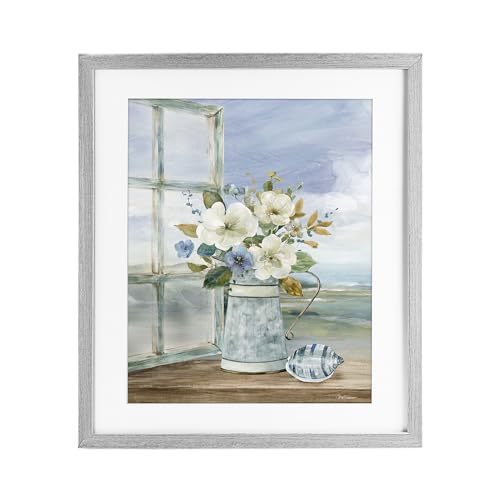 Seaside Floral Bouquet Window, 13 x 16 Inch Framed Print Under Glass