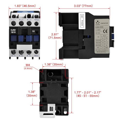 YJYUIU Wechselstromschütz CJX2-1810 Leistungsschütz, 220V 50/60Hz, 18A 380V, 3-polig AC Schütz, 220V Uimp 6KV