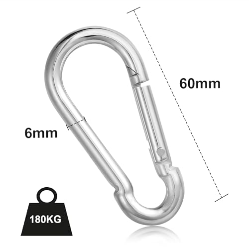 12 Stück Karabinerhaken, Karabiner belastbar bis 180kg,φ6x60mm,verzinkt, belastbar Karabinerhaken Schlüsselanhänger,Karabiner mit Federhaken,für Rucksack, Hundeleine, Camping, Reisen, Wandern etc