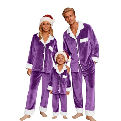 Pijama familiar de Navidad a juego de forro polar de manga larga, pijama familiar a juego, ropa de dormir acogedora para la familia de tres cuatro festivos, ropa de casa cálida de invierno, pijama de