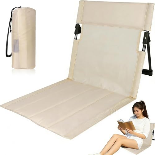 Ruikcoll Tapis de Plage avec Dossier,Chaise de Plage Pliante Légère,Chaise de Plage Pliable avec Sac de Transport,Tissu pour Le Camping,la Plage,Le Jardin(Couleur Crème), 1 Pièce