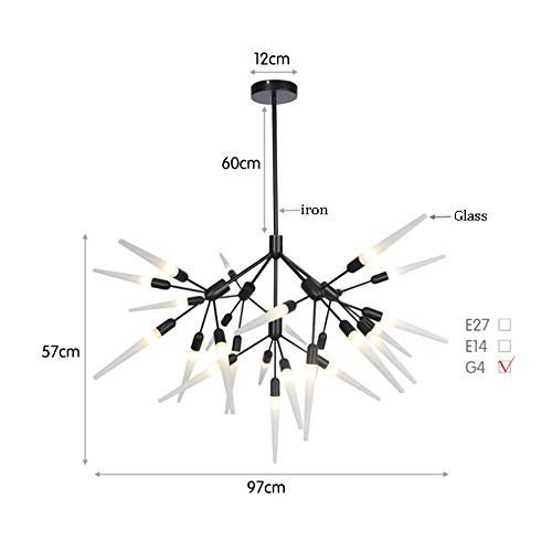 Lustre LED long en fer noir avec support E27 et diffuseurs en verre design