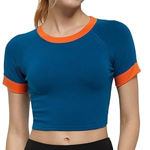 Casual Women Summer Women O Neck Colors Sport Crop Shorts Top Shorts Sleeve Workout Yoga Gym Blouse Running T Shirt Women’s Active Shorts
