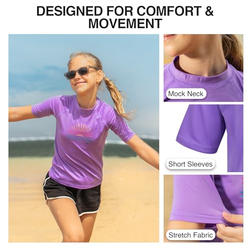 Image of Kanu Surf Girls' Karlie Rash Guard UPF 50+ Sun Protection Short Sleeve Swim Shirt