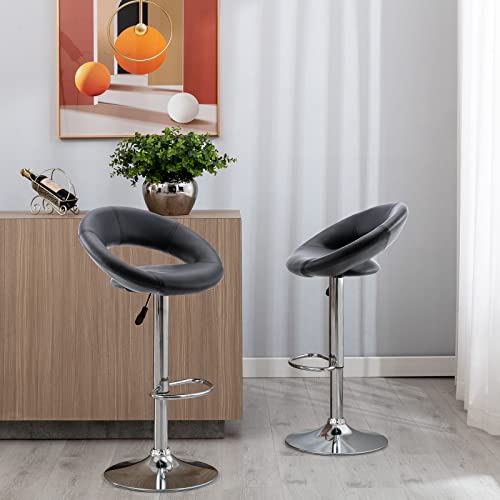 Vogue Furniture Direct Adjustable Bar Stools, Modern Cute Pu Leather Swivel Barstools With Hollow Back, Airlift Counter Height Bar Chairs For Kitchen Dining Pub Cafe, Set Of 2 (Black) #TOP1