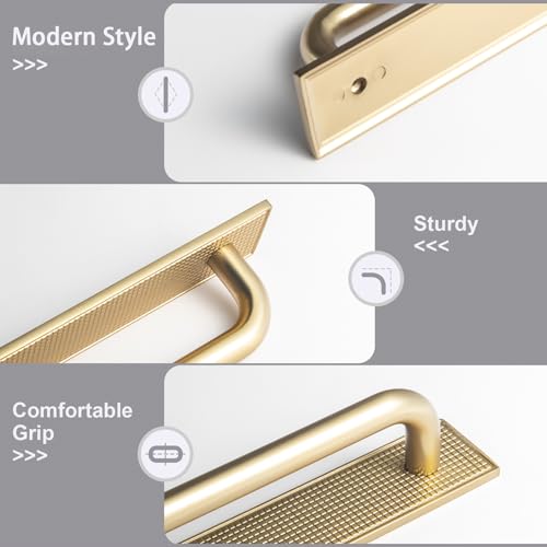 Deuschwer 2 Pack Champagne Bronze Cabinet Pulls with Backplate, Solid Zinc Alloy 5 Inch(128mm) Hole Centers Champagne Gold Cabinet Handles, Modern Luxury Hardware for Kitchen, Bedroom, Bathroom by Deuschwer - Used condition - Image 3
