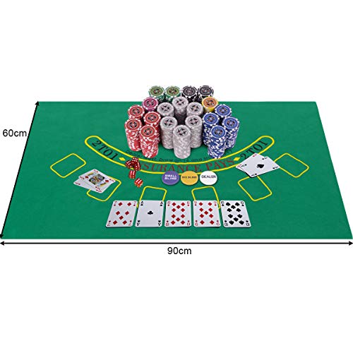 Foto von COSTWAY 500 Laser-Chips Pokerset, Poker Komplett Set mit Chips, 2 Spielkarten, 5 Würfel, 3 Händler-Chips und Tischtuch, Kasino Pokerkoffer Aluminium mit 2 Schlüsseln (Silber)