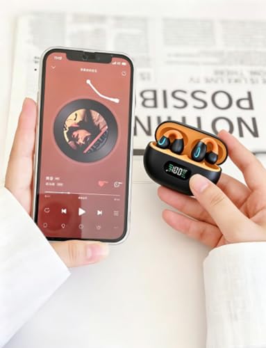 Image of Paekole Open Ear Earbuds 2026 Clip On Earbuds Open Ear Headphones, Premium Bluetooth, Hi‑Res Audio, Long‑Lasting 80H Playtime, Clip‑On Earbuds for Daily & Sports Workout, Black‑Orange