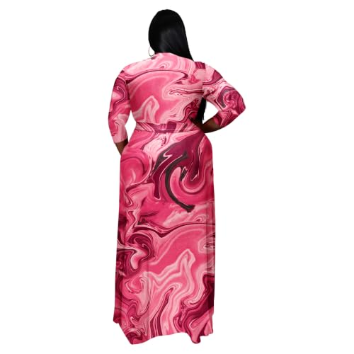 Image of Runwind Plus Size Dresses for Women Floral Maxi Dress Flowy 3 /4 Sleeve with Belt