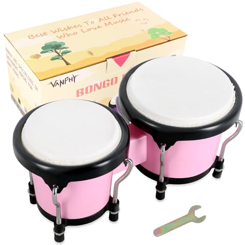 VANPHY Bongo-Trommel, 10,2 cm und 12,7 cm, Set für Kinder, Erwachsene, Anfänger, Percussion, Bongos, Trommel mit Stimmschlüssel, Rosa