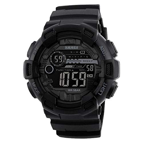 SKMEI 1243 Japanese-Quartz Digital Display Silicone Rubber 50M Waterproof Men's Watch - Black