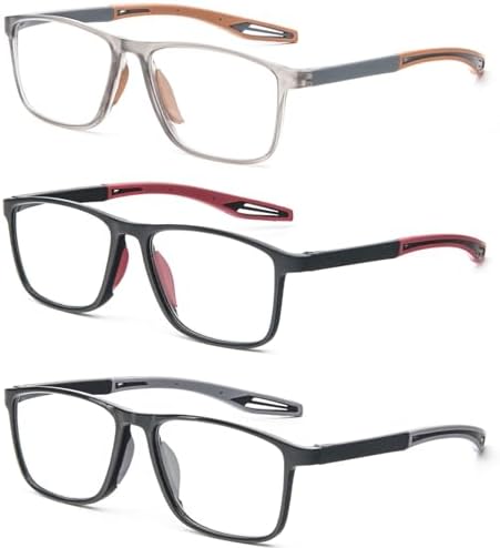MMOWW 3er-pack Lesebrille Herren Damen Sportliches - Anti-blaue Ultraleicht TR90 Rahmen Computerbrille Arbeits Lesehilfe (Orange+Rot+Grau, +1.5)