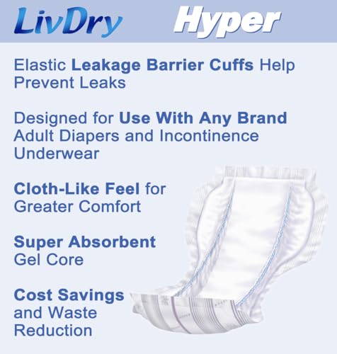 LivDry High Absorbency Pad Insert for Incontinence Briefs and Adult Diapers, Women and Men, Hyper 2000 (80 Count) - Thumbnail 5