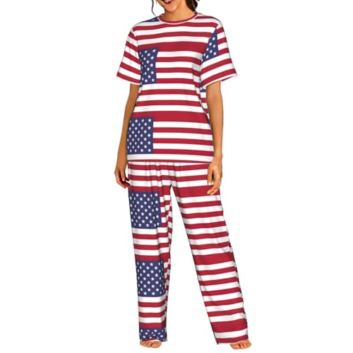 Pyjama short femme drapeau américain ensemble homewear coton grande taille