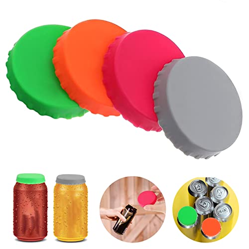 4PCS Beverage Can Lids Dustproof Silicone Sealer Cap Standard Soda Beer Saver can Lids for Fizzy Drinks SpillProof Drink Covers Food Protection for Water Cups for Drinks Bottle Caps for Beer