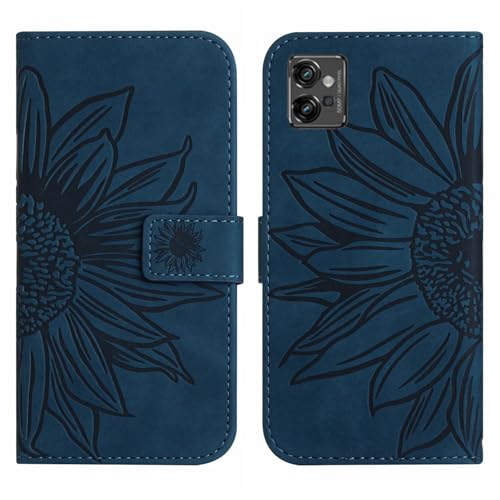 Rfvzubemok Compatible with Motorola Moto G32 4G Cover,Compatible with Motorola Moto G32 4G Flip Kickstand Card Slots Magnetic Closure Phone Case Blue