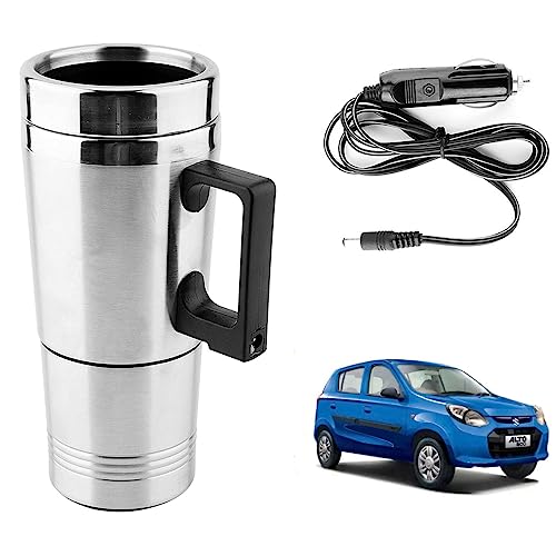 Image of Oshotto 12V Stainless Steel Car Heating Kettle /Mug, Travel Friendly electric Tea /Coffee maker Compatible with Maruti Suzuki Alto 800 (300ml) - Silver