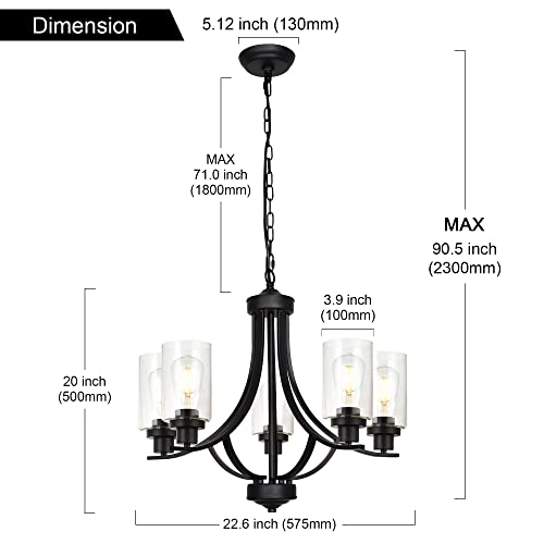 Melucee Traditional Chandelier Classic 5 Lights Farmhouse Pendant Light Black With Clear Glass Shade, Dining Room Lighting Fixtures Hanging Bedroom Chandelier Foyer Lighting #TOP4