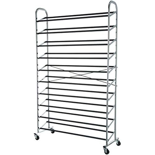 Amazon Basics 50-Pair Shoe Rack Organizer, Chrome, 35.8 x 14.6 x 59.5 inches