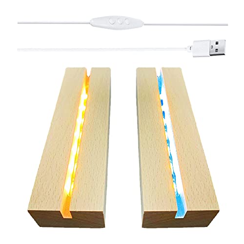 CDIYTOOL Base di visualizzazione per luci a LED, base rettangolare in legno, con illuminazione USB, base per display da tavolo, decorativa per fai da te in vetro, resina acrilica (2 luci colorate)