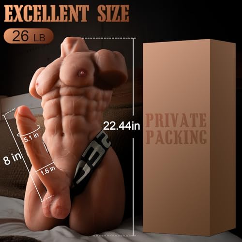 Image of 26LB Male Sex Doll for Women with 8in Flexible Huge Dildo, AUSLOVE Realistic 3D Muscular Male Torso Sex Dolls with Tight Anal for Men Gay Couple, Big Penis Sex Toy for Female Masturbation