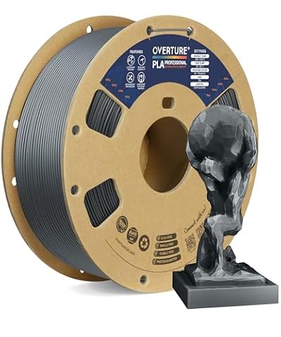 OVERTURE PLA Plus (PLA+) Filament 1.75mm, Stronger & More Durable, Professional Toughness 3D Printer Filament, 1kg (2.2lbs), Cardboard Spool, High Precision +/- 0.02mm (Space Grey)