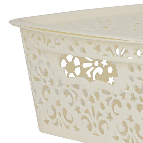Image of Cutting Edge Essentials Plastic Storage Baskets /Shelf /Turkish Rack with Lid - Set of 3 for Fruit Vegetable Bathroom Stationary Home Basket with Handle (Brown,Beige & White - Medium)