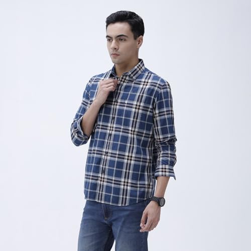 Image of BASICS 100% Cotton Checked Shirt for Men | Slim Fit | Everyday Smart Casual Wear | Full Sleeve