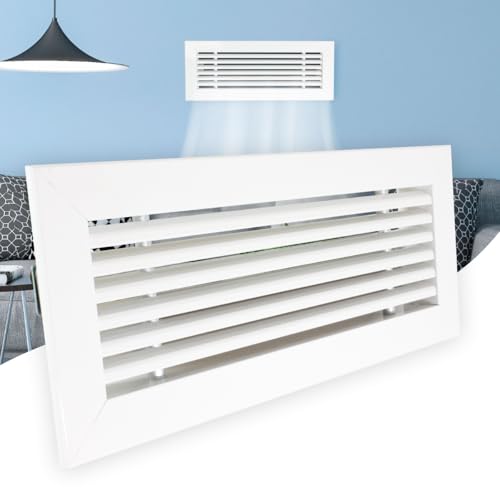 Rejilla Ventilacion Rectangular Blanca Lama Lineal a 20 Grados Rejillas de Impulsion Expulsion Retorno Horizontal (200x100) Conductos Aire Central Aluminio Resistente Salida de Aire Acondicionado