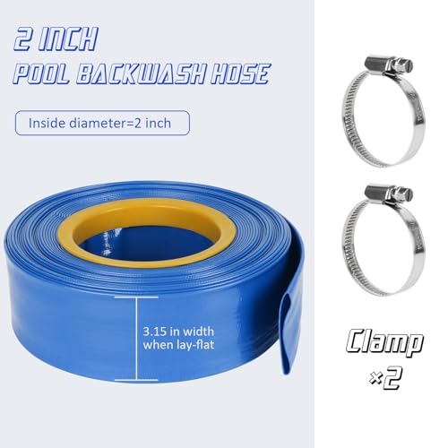 HOMNUTS Pool Backwash Hose 2 IN x 100 FT Blue Pool Pipes with Two Stainless Steel Clamps for Swimming Pool, Garden, Water Transfer by HOMNUTS - Image 2