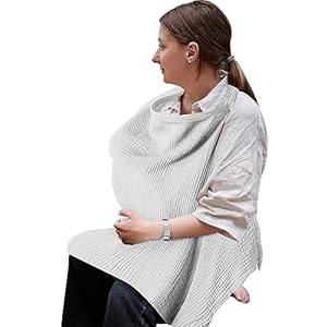 Baby Nursing Cover – 360° Full Privacy Breathable Cotton Built-in Burp Cloth & Pocket – Versatile Cover for Breastfeeding Car Seat Shopping Cart Stroller (Gray)