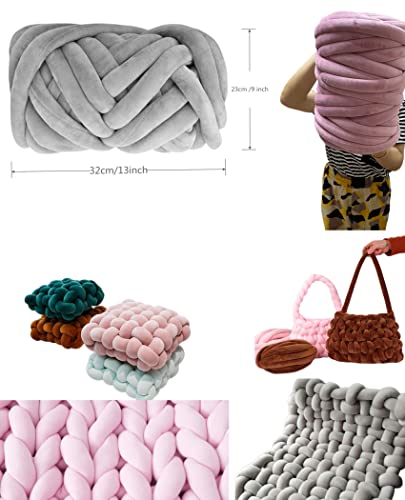 Arm Knitting Yarn,Grey 5 Lbs Velvet Chunky Yarn,Jumbo Cotton Tube Weight Yarn Super Soft Washable Giant Yarn For Throw Blanket Pillow Diy ( 95 Yards) #TOP7