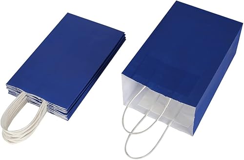 Miniatura 8 de Oikss Cada paquete de 50 bolsas pequeñas de papel kraft azul y amarillo con asas a granel