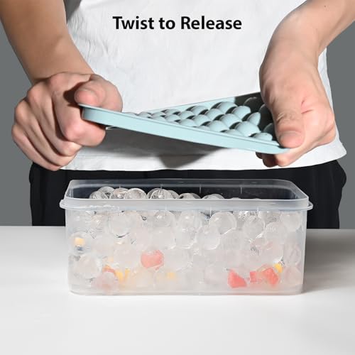 Image of Ice Cube Trays with Lid and Bin, 0.8 IN Small Round Ice Cube Mold - Easy Release Stackable Ice Ball Maker for Cocktail,Whiskey and Drinks, BPA-Free(0.8in /64 balls&box)