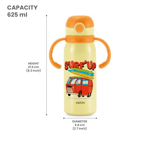 Image of MILTON Fountain 650 ISI Certified Stainless Steel Water Bottle, Leak Proof, Rust Proof, Single walled,1 Yr Warranty, Ideal Sipper Water Bottle for School Kids Bottle, 625 ml, Ivory (Surf'Up)