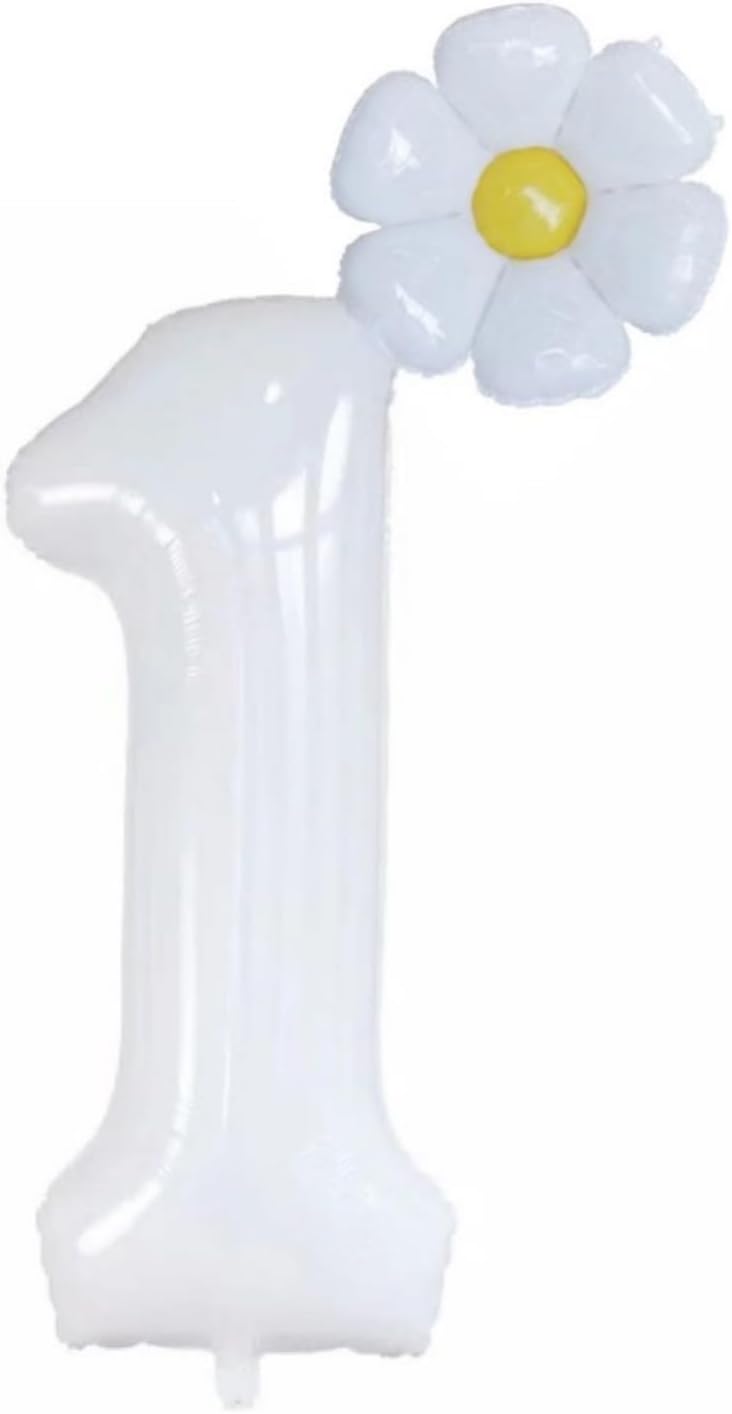40 inch White Number 1 Balloons, Giant Large Helium Foil Mylar Number 1 Balloon, First Birthday Baby Shower White Party Decoration Balloon Supplies