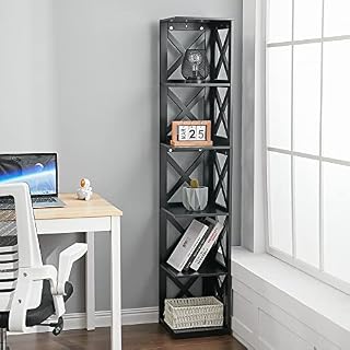 BTGGG Corner Shelf 5 Tier Corner Bookcase Industrial Free Standing Corner Shelf 30 x 30 x 160 CM Plant Display Shelf Multifunctional Storage Stand for Living Room Bedroom Bathroom, Black