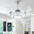 SAMPHON 42" Retractable Ceiling Fans with Lights, Crystal Chandelier Ceiling Fan with Remote & APP Control, Modern Dimmable LED Fandelier for Living Room, Dinning Room, Bedroom (Silver)