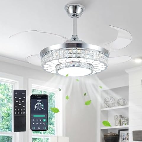 SAMPHON 42" Crystal Retractable Ceiling Fan with Light Cover