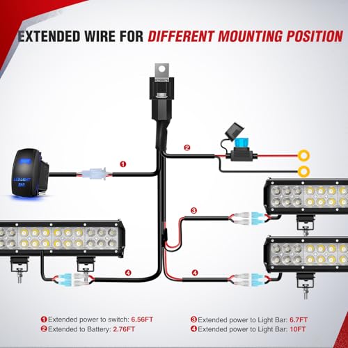 Image of Nilight 16AWG LED Light Bar Wiring Harness Kit - 3 Leads Blue