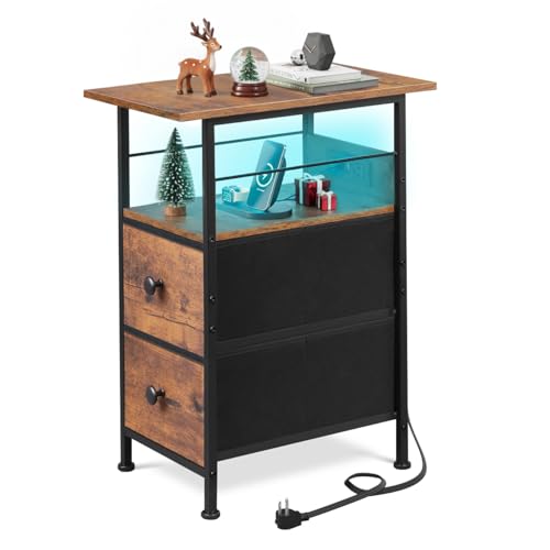 WLIVE Narrow Side Table with Charging Station, End Table with