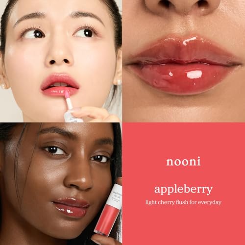 Image of NOONI Korean Lip Oil - Appleberry | Long-Lasting, Moisturizing, Plumping, Revitalizing for Dry Lips, Waterproof, No Peel Off, Hydrating Nourishing Crystal Clear Lip Stain, Stocking Stuffers 0.12 FL Oz