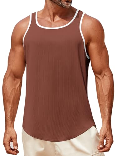 Opiniones de Ropa de Atletismo los más recomendados. 46 Runcati - playera sin mangas para hombre, para entrenamiento, musculatura, gimnasio, punto atlético, culturismo, entallada, acanalada, Marrón, M