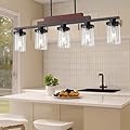 LOUSACE Dining Room Light Fixtures over Table 5-Light Kitchen Island Lighting Ceiling Hanging Pendant Light Modern Farmhouse Linear Chandelier Lighting Fixture with Clear Glass Shades for Dining Table
