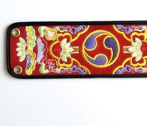 中 三線用胴巻き（ティーガ）カラフル刺繍赤 江戸紐付き さんしん 沖縄 まるろう三線