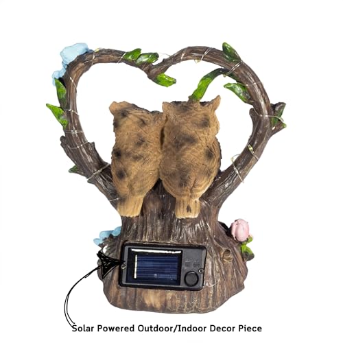 Solar Owl Statue for Outdoor Garden, Patio, or Indoor Decor – Heart-Shaped Tree with Love Owl Pair 7x7 inch — photo — 3 of 9