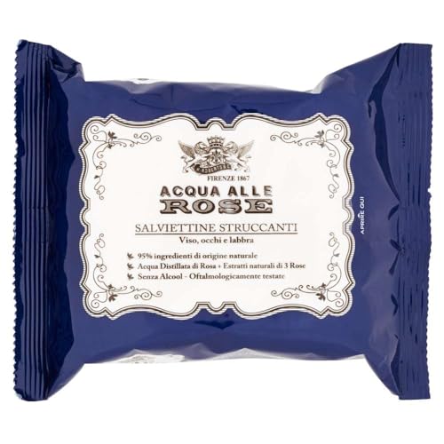 Acqua Alle Rose Salviette Struccanti Viso Occhi Labbra con Ingredienti di Origine Naturale Senza Alcol per una Pelle Purificata Fresca Tonica Dermatologicamente Testate - 3 Confezioni da 20 Salviette