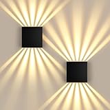 JVURICE LED Wandleuchte Innen/Außen IP67, Wandlampe Aluminium im Up Down 3000K Warmweiß, 12W Moderne Wandleuchten Dekoration für Wohnzimmer, Schlafzimmer, Korridor & Treppenhaus, 2 Stück - Schwarz