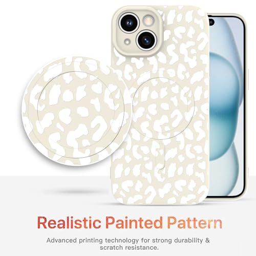 image for OOK Magnetic for iPhone 15 Plus Case, Silicone White Leopard Cute Patt